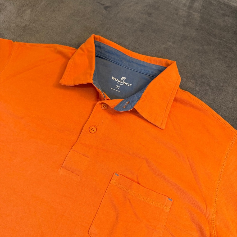 Woolrich Polo Shirt Mens Medium Orange Cotton Short Sleeve Chest Pocket